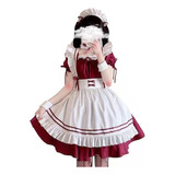 Disfraz De Maid Roja Cariño Lolita Lindo Sirvienta Cosplay