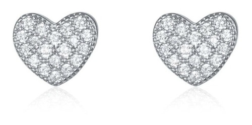 Aros Corazón Plateados Chicos Diamantes Plata 925 10 Mm Niña