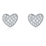Aros Corazón Plateados Chicos Diamantes Plata 925 10 Mm Niña
