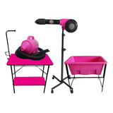 Kit Petshop Secador Soprador Mesa Tosa Banheira Grande Rosa