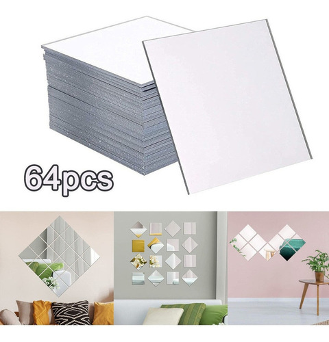 Pegatina De Pared De Espejo Cuadrado 64pcs