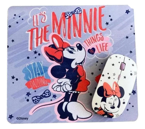 Kit Mouse Óptico Inalámbrico + Mousepad Personajes Disney 