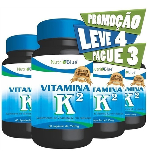 Combo 4 X Vitamina K2 Mk 7 Menaquinona 60 Cáps (1 Cap Dia)