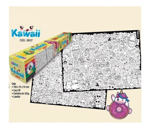 Kawaii Super Laminas Para Pintar + Lapices Uniesco 5517