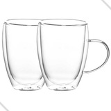 Jogo 2 Caneca Xícara Vidro Parede Dupla Café Capuccino 350ml