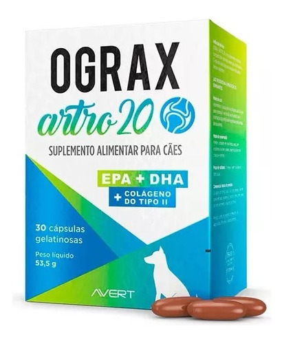 Suplemento Avert Ograx Artro 20 Para Cães - C/ 30 Cápsulas