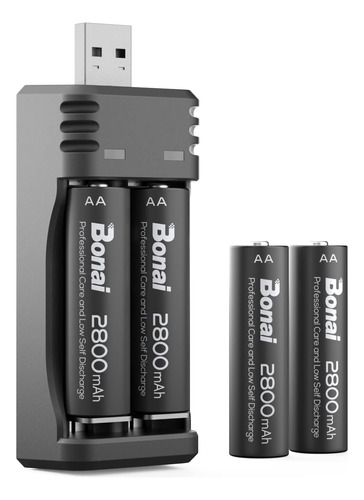 Bonai Baterias Aa Recargables Con Cargador, Cargador Usb De