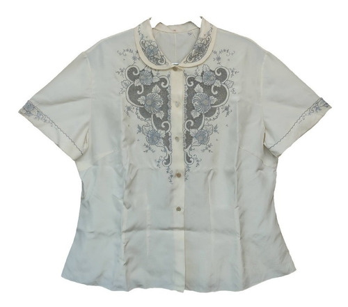 Camisa Vintage De Seda Bordada - Camisa Seda