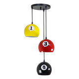 Luminária Lustre Bola Tripla Bilhar Jogos Barbearias 3 Bolas Cor Preto 110v/220v