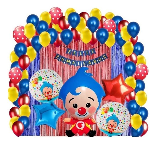 Kit De Decoracion Cumpleaños Globos Metalicos Plim Plim 80pz