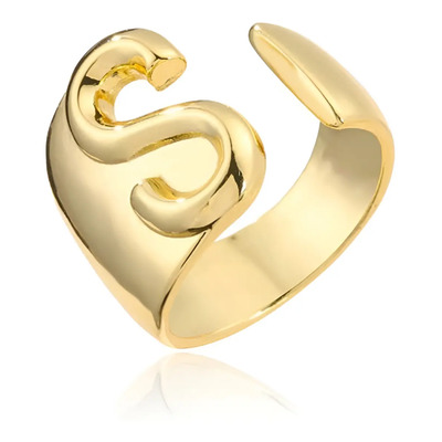 Anel Ajustável Letra Alfabeto Federal Time Ouro 18k Aço Inoxidável 316L | Parcelamento sem juros