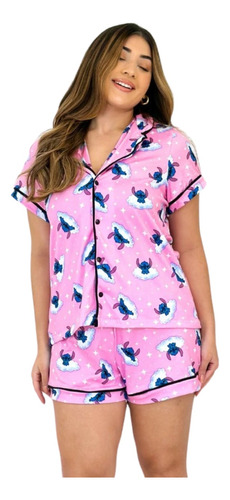 Pijama Americano Premium Personagens Stitch Nuvem Rosa