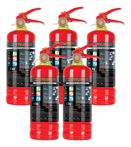 5 Extintores Portatil P/ Emergencia, Recargable, Truper