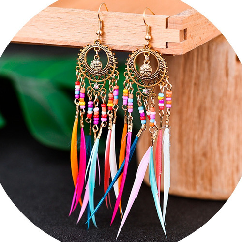 Aretes Para Mujer Pendientes Plumas Colores