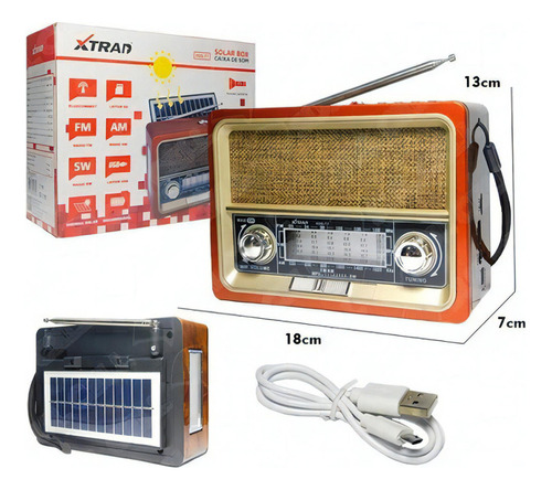 Rádio Recarregavel Retro Bluetooth Usb Am/fm Placa Solar Cor Marrom 110v/220v
