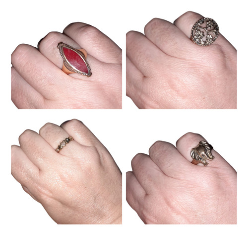 Lote X 4 Anillos Para Dama En Oro Bajo Metal Moneda Peruana