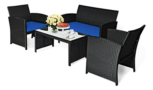 Set Muebles Exterior 4-piezas Rattan Y Mesa De Vidrio