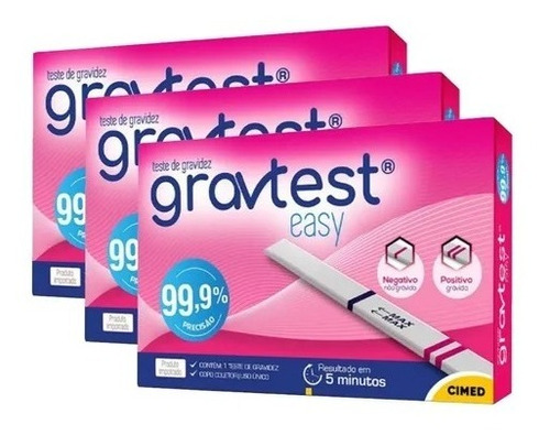 Kit 3x Teste De Gravidez Grav Test 99,9% De Precisão - Cimed