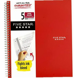 Five Star Cuaderno En Espiral, 5 Temas, Papel De Rayas Color Rojo