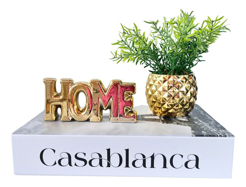 Kit Livro Decorativo, Mini Vaso De Cerâmica E Palavra Home