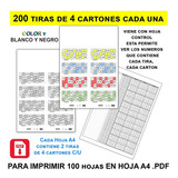 200 Tiras Con 4 Cartones Para Bingo 4 Rondas, 90 Bolillas