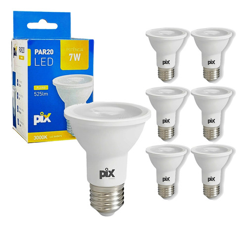 Kit 7 Lâmpada Led Par 20 7w 3000k E27 Branco Quente Pix Cor Da Luz Branco-quente 110/220v