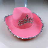 Sombrero Gorro Cowboy Vaquera Rosa Con Corona