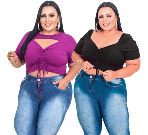 Kit 2 Cropped Plus Size Manga Princesa E Blusa Grandegg