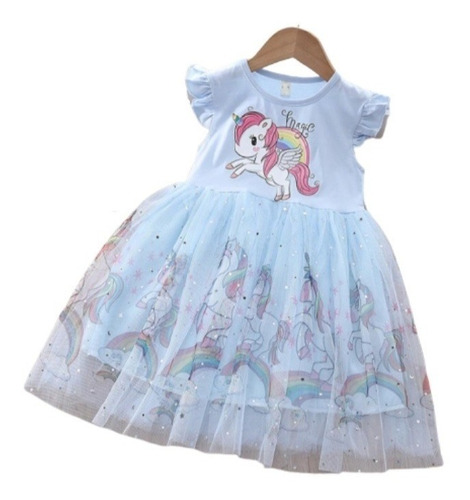 Hermoso Vestido Azul Para Niña Tutu Unicornio Verano