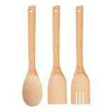 Set Utensilios De Cocina Cuchara Espatulas Madera 3 Pz