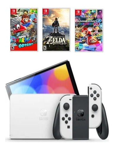 Consola Nintendo Switch Oled Con Joy-con Blanca+3 Juegos Mzm