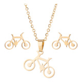 Set: Collar + Aretes Bicicleta Bike Acero Inoxidable Calidad
