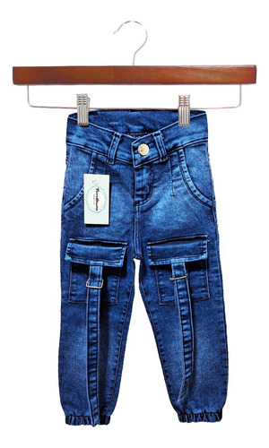 Pantalón Jean Elastizado Con Bolsillos Para Nena