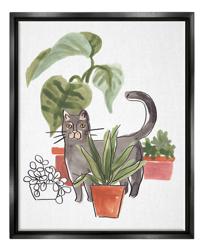 Stupell Industries Grey Cat Pet Terracota Plantas De Casa T.