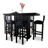 Comedor Alto Barra Color Negro Mod Atlanta 6 Sillas Moderno.