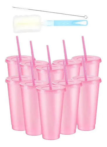 Paquete 10 Vasos Plastico 710ml Con Tapa Popote Reutilizable | MercadoLibre