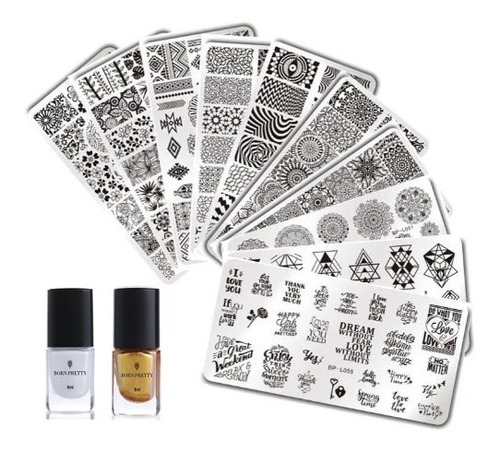 Set Born Pretty: 10 Placas Stamping + 2 Esmaltes + Envío