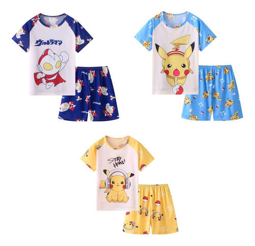 Pijamas De Anime Cortos De Verano Para Niños 3 Conjuntos