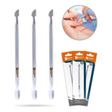 Kit 3 Espátula Cutícula Manicure Raspador Aço Inox Premium