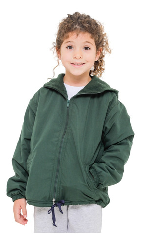 Campera Colegial Verde De Microfibra Y Polar