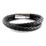 Pulsera Doble Ecocuero Negro Moda Hombre 2020