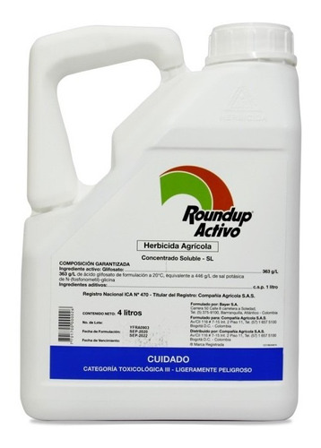 Roundup Activo Herbicida Glifosato X Galón 