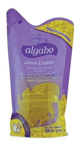 12 Jabon Liquido Algabo Coco Y Vainilla Repuesto X 300 Ml