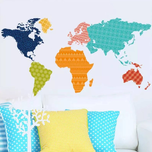 Vinil Decorativo Mapa Vintage Colores Pegatina Para Pared