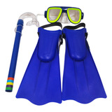 Kit De Mergulho Kids Azul Com Pé De Pato Para Meninos