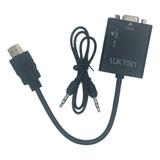 Cabo Conversor Hdmi P/ Vga Pc Xbox Monitor C/ Saída De Áud