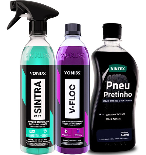 Kit Shampoo Automotivo V-floc Vonixx + Sintra+ Pneu Pretinho