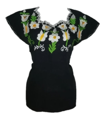 Blusa Artesanal Bordada Manta Zinacantan, Chiapas