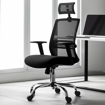 Silla de escritorio Form Design Cuba alta brazo reg y cabecero ergonómica negra con tapizado de malla | Meses sin interés