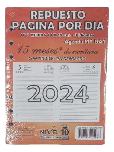 Repuesto Agenda Nivel 10 My Day N°7 Diaria 2024 15 Meses